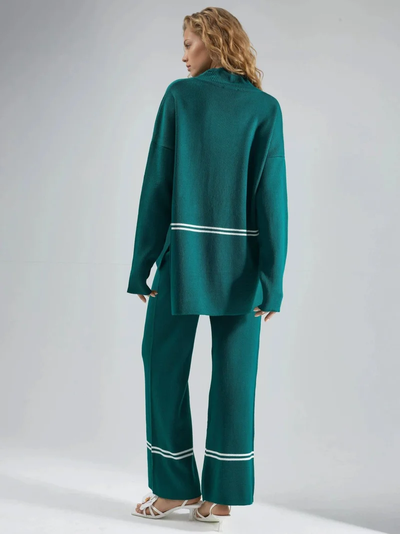 MY FASHION Sacramento Green MY FASHION Striped Ribbed Knitwear Co-ord Set for Women | Best Price UAE